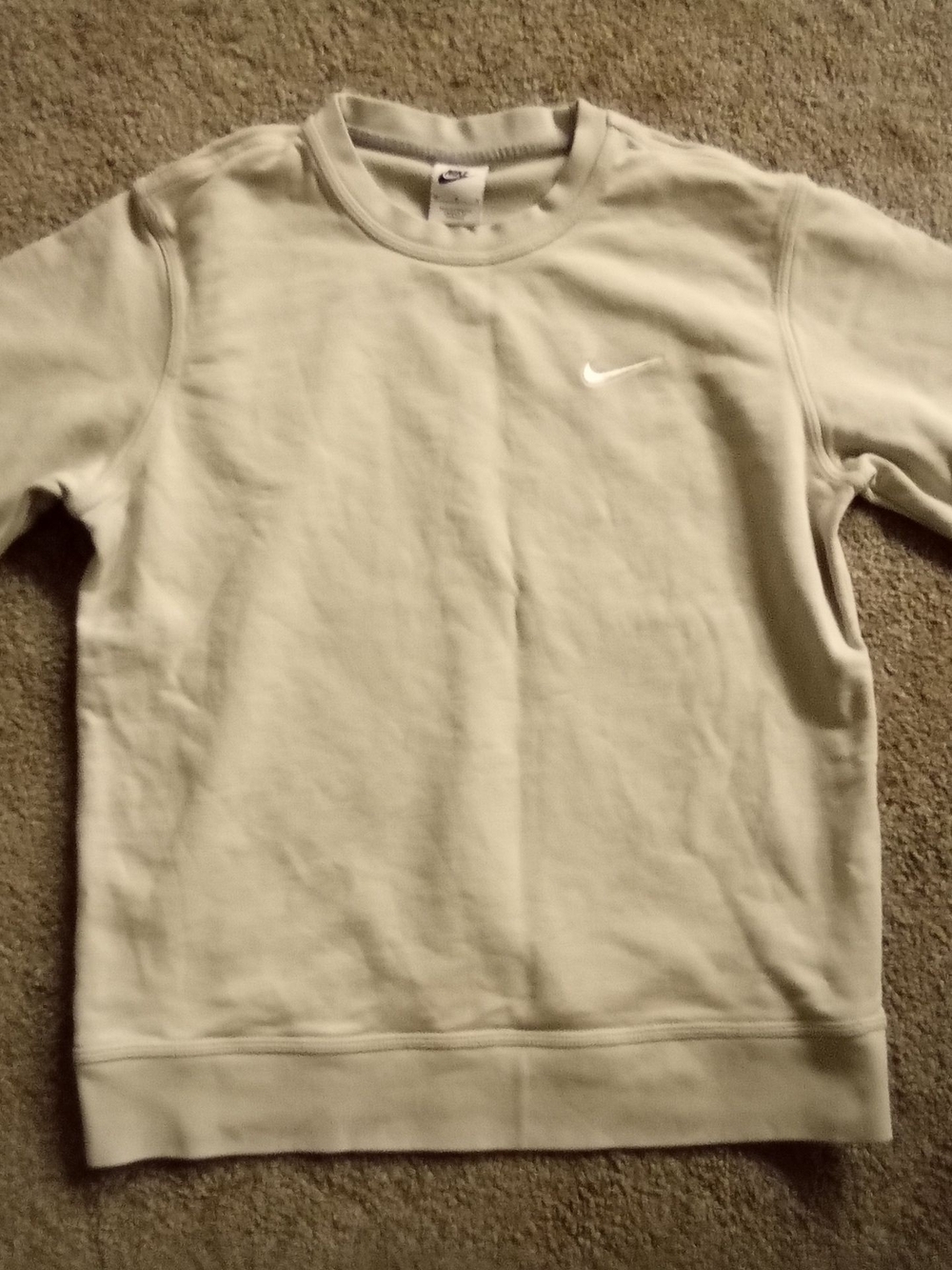 Nike Men's Cream Crewneck Sweatshirt with White Swoosh